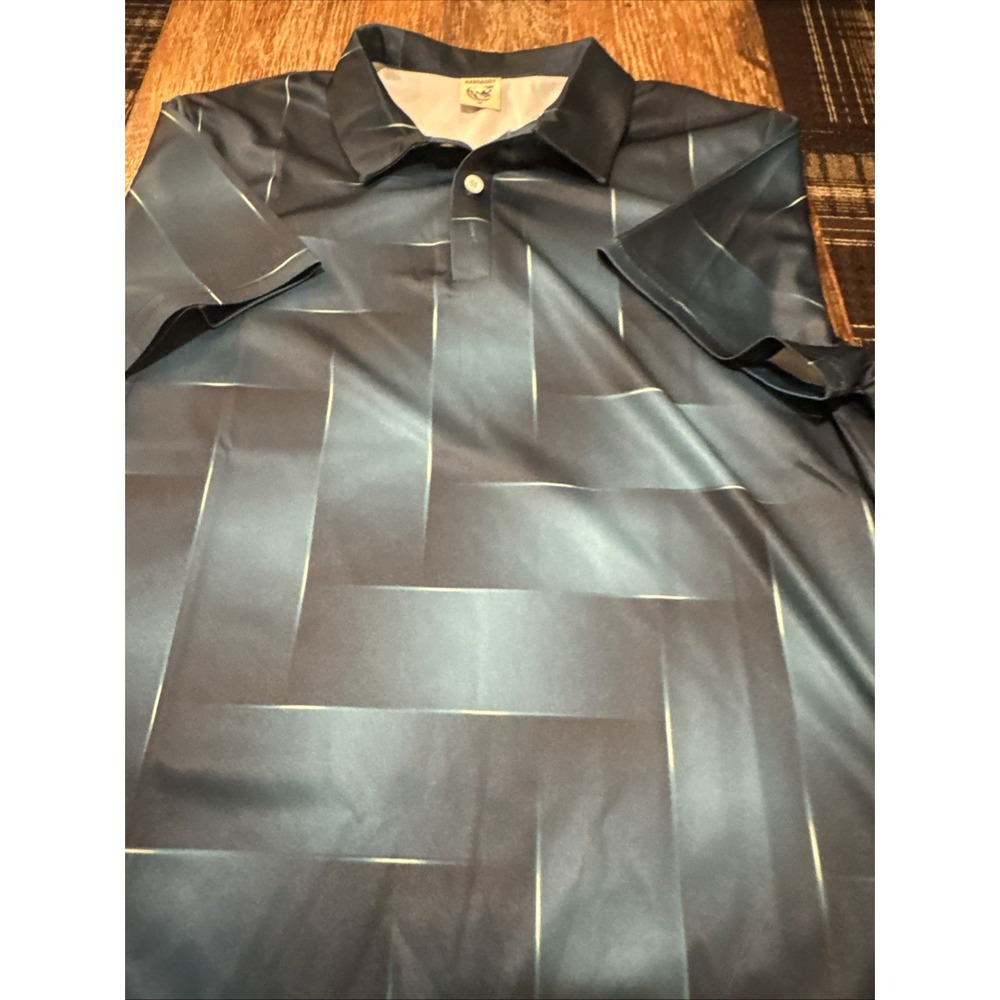 Hardaddy‎ Mens Polo Shirt Medium Blue Teal Geometric 3D Print Short Sleeve Golf